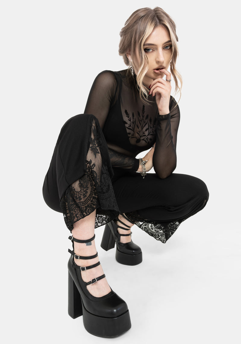 Orchid Lace Insert Pleated Hem Straight Leg Trouser