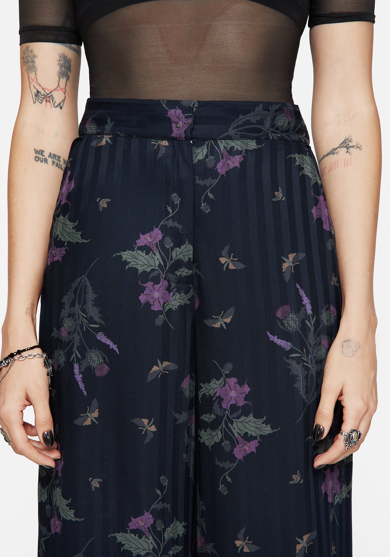 Cassandra Satin Stripe Thistle Print Trouser
