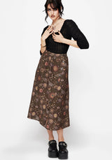 Rhea Cotton Blend Moth and Moon Print Midaxi Skirt