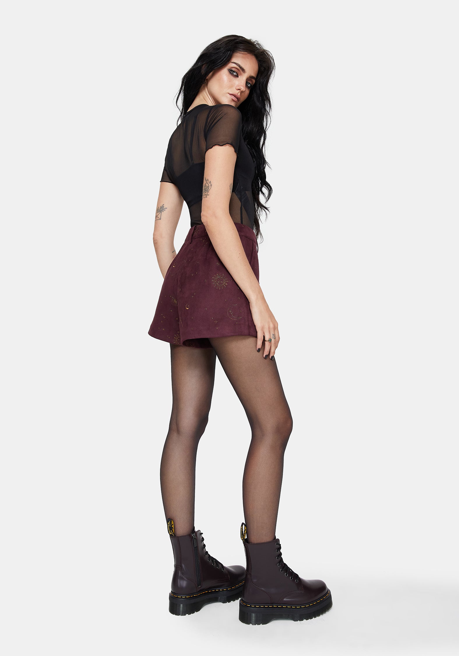 Rosia Celestial Print Suede Shorts
