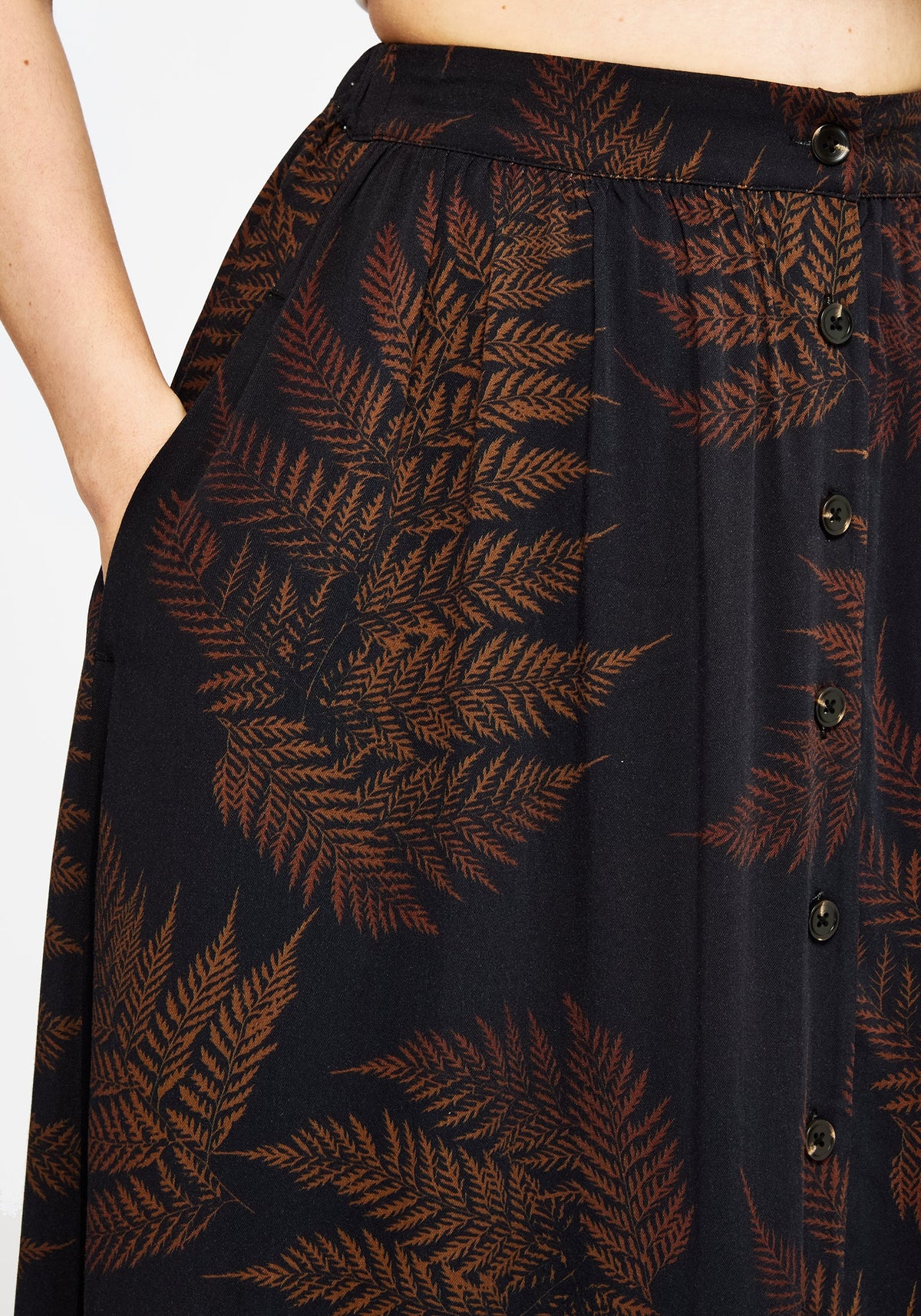 Ruin Fern Printed Midaxi Skirt - Brown