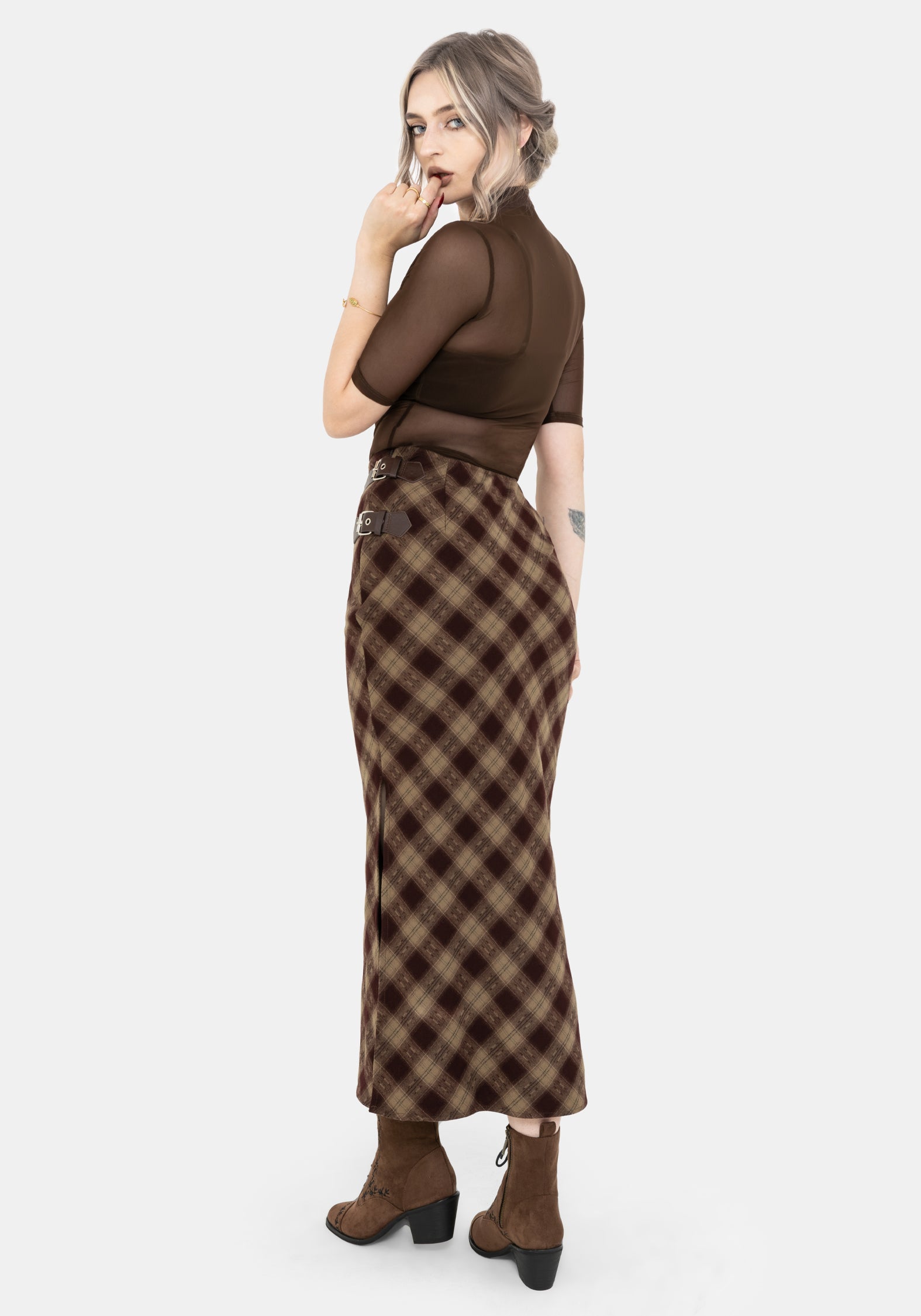 Wane Check Buckle Midaxi Skirt