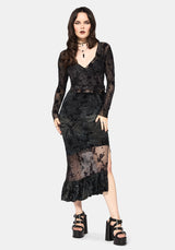 Maeira Tiered Grey Flocked Midaxi Skirt