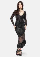 Maeira Tiered Grey Flocked Midaxi Skirt