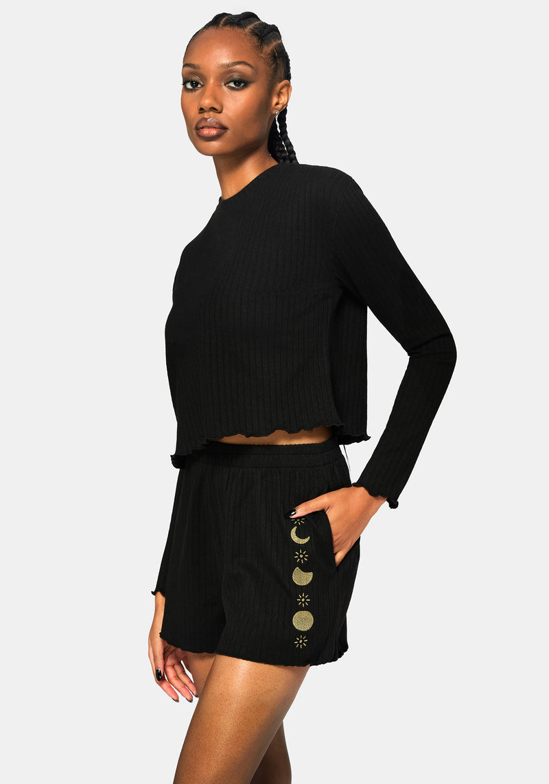 Griffinfly Embroidered Lettuce Hem Pyjama Short