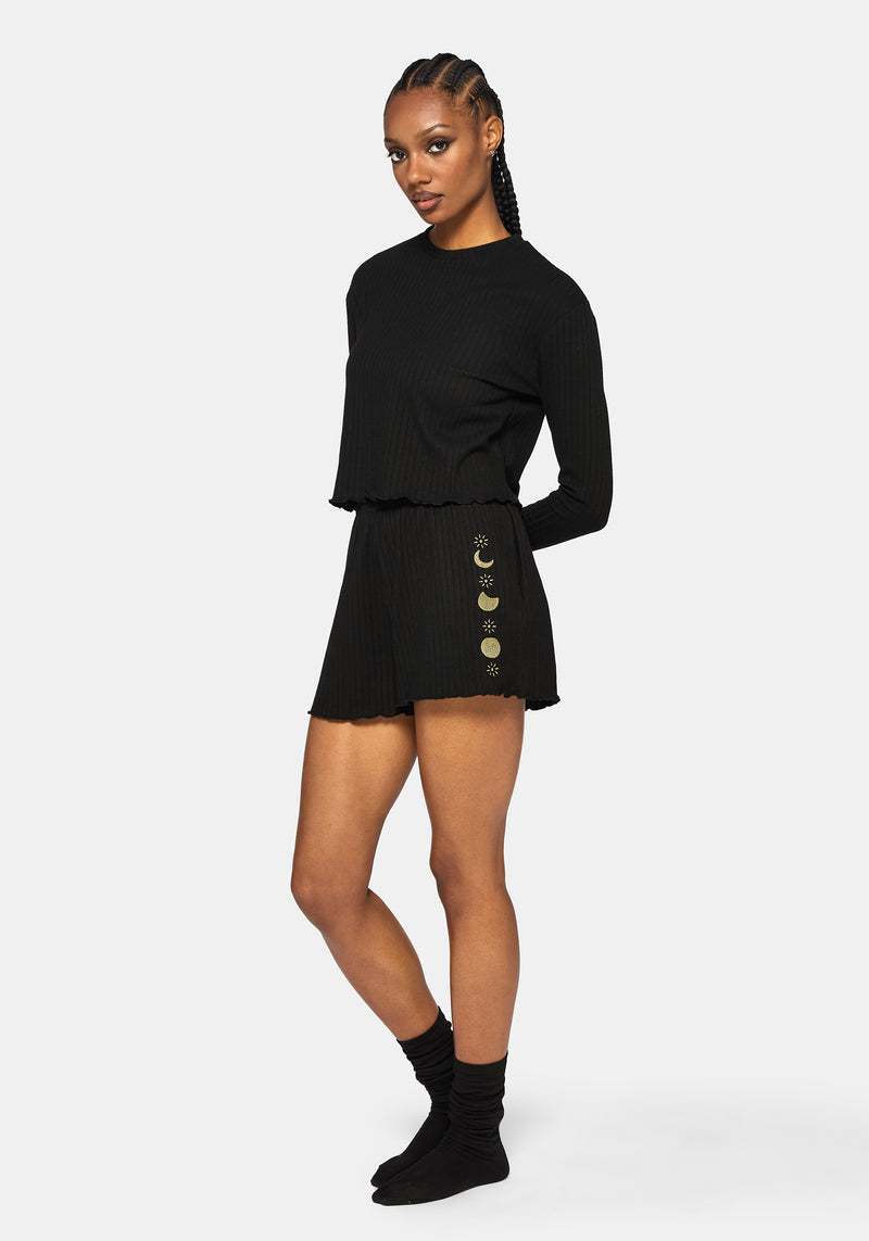 Griffinfly Embroidered Lettuce Hem Pyjama Short