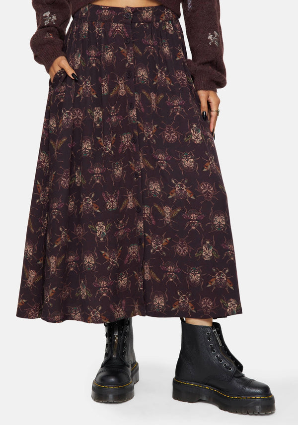 Scorn Bug Printed Midi Skirt