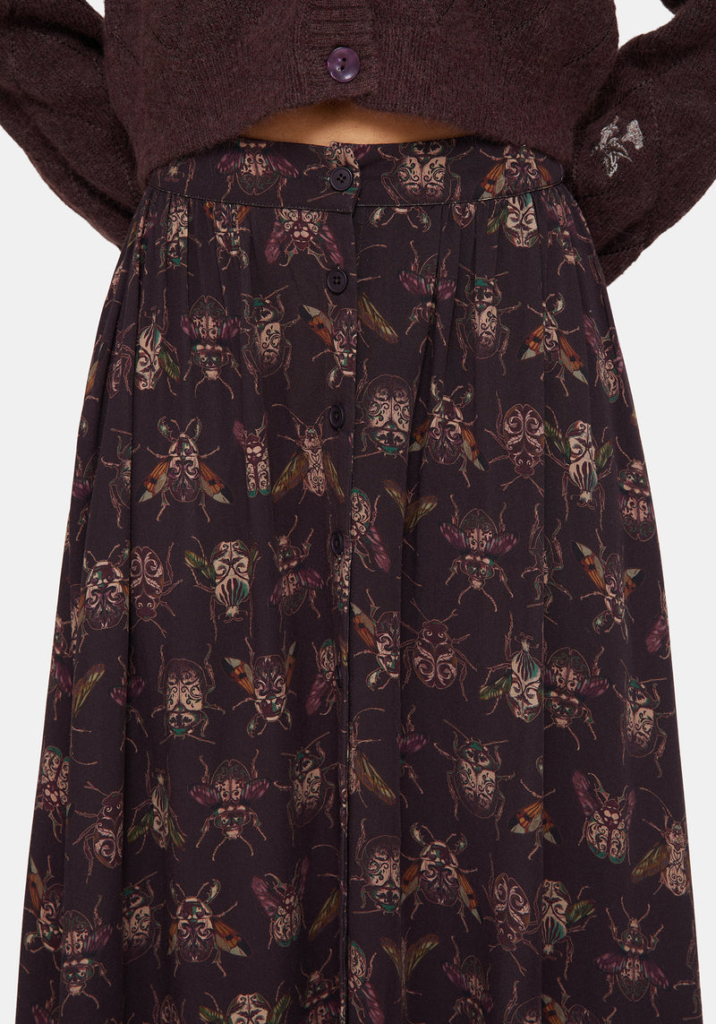 Scorn Bug Printed Midi Skirt