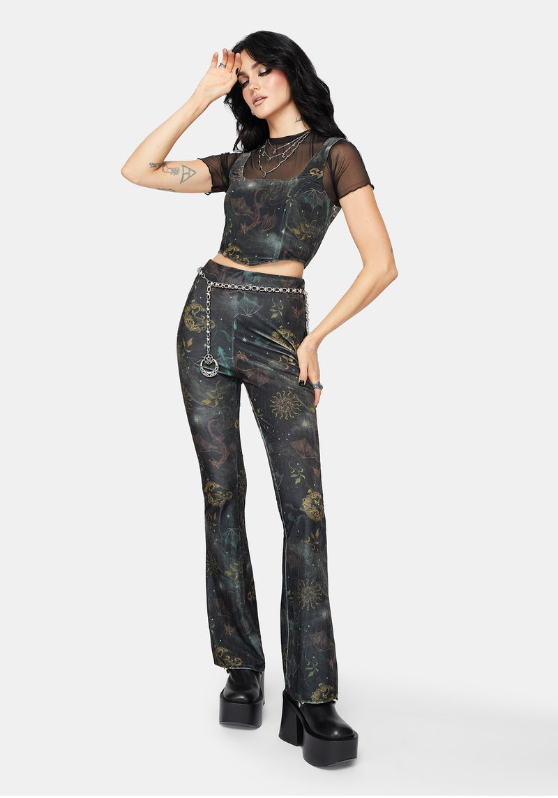 Phoenix Dragon Velour Flare Trouser