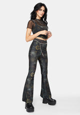 Phoenix Dragon Velour Flare Trouser