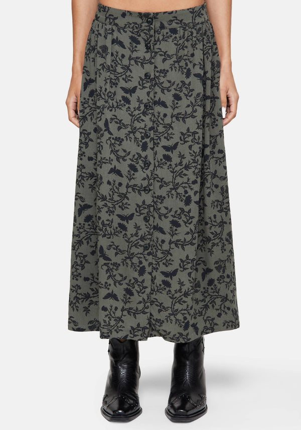 Morgana Button Up Midi Skirt - Green