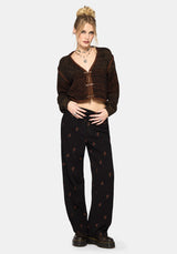 Ruin Fern Brown Embroidery Wide Leg Trouser
