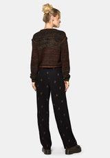 Ruin Fern Brown Embroidery Wide Leg Trouser