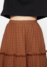 Soleil Cotton-Blend Check Tiered Maxi Skirt