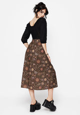 Rhea Cotton Blend Moth and Moon Print Midaxi Skirt