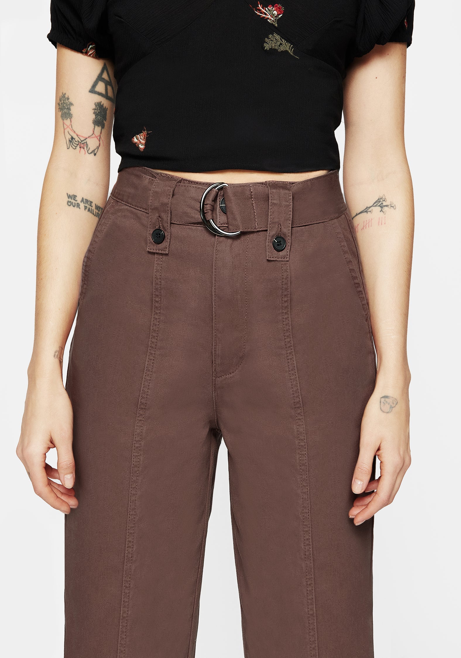 Pinhead Belted Balloon Leg Trousers - Brown