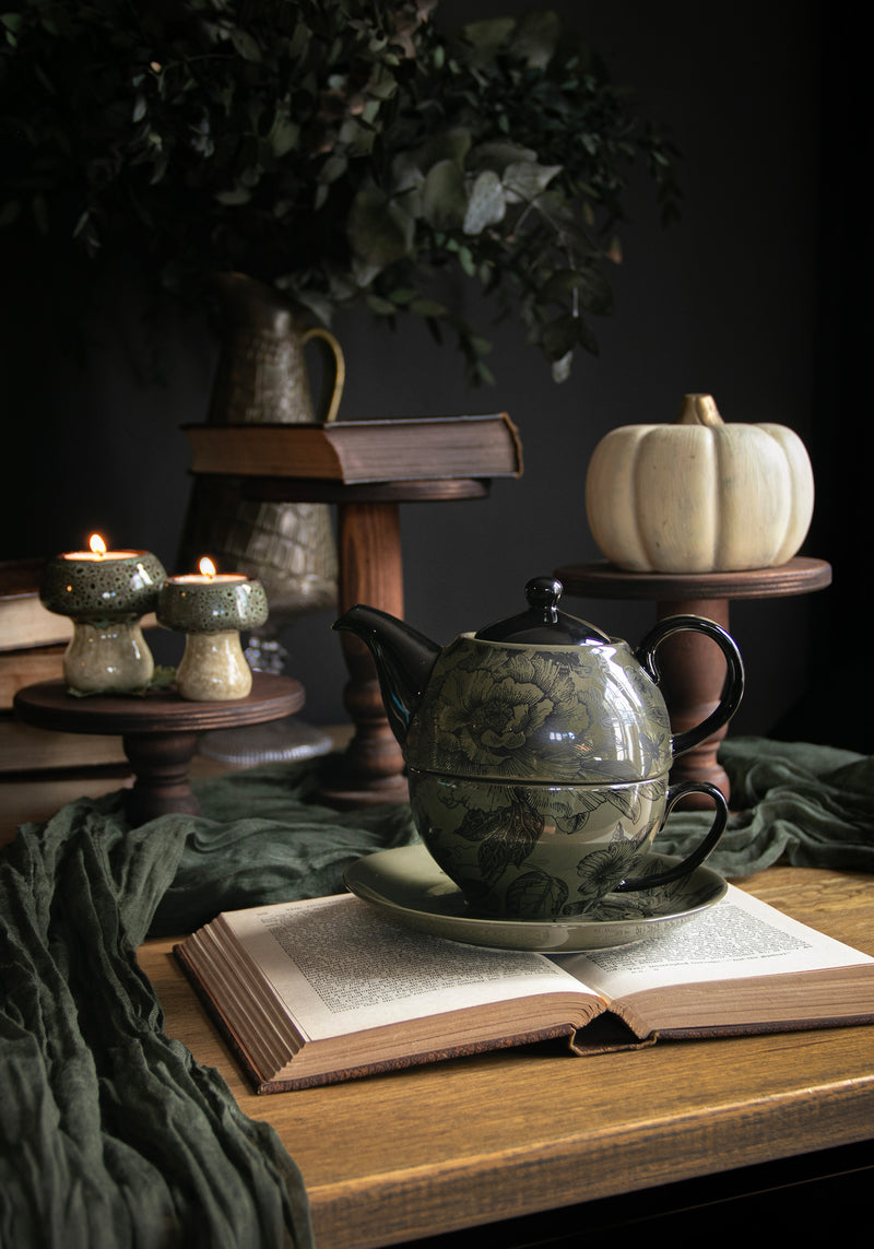 Konshu Floral Teapot and Teacup Set (3 Piece Set)