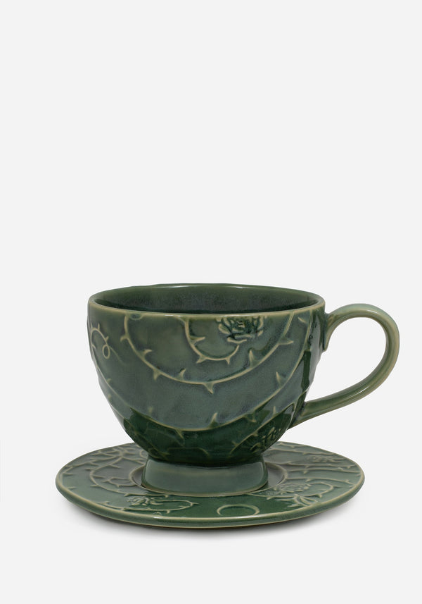 Rosethorn Floral Embossed Cup and Saucer Set