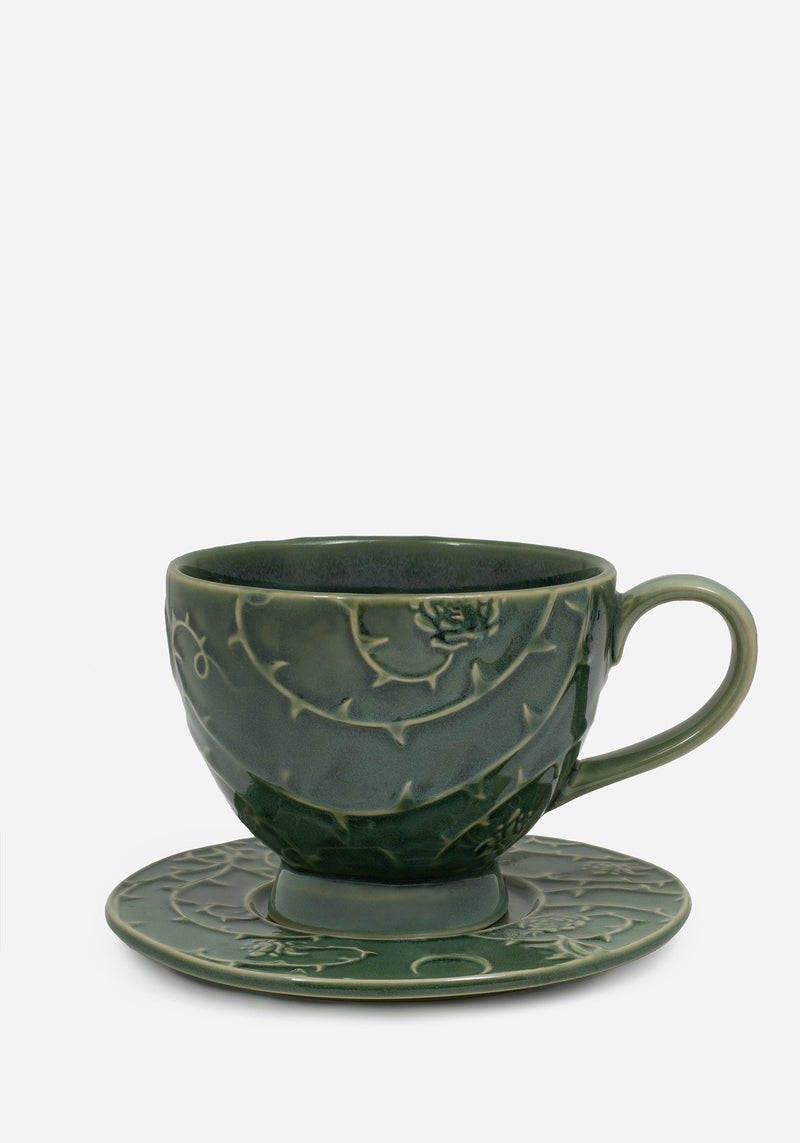Rosethorn Floral Embossed Cup and Saucer Set