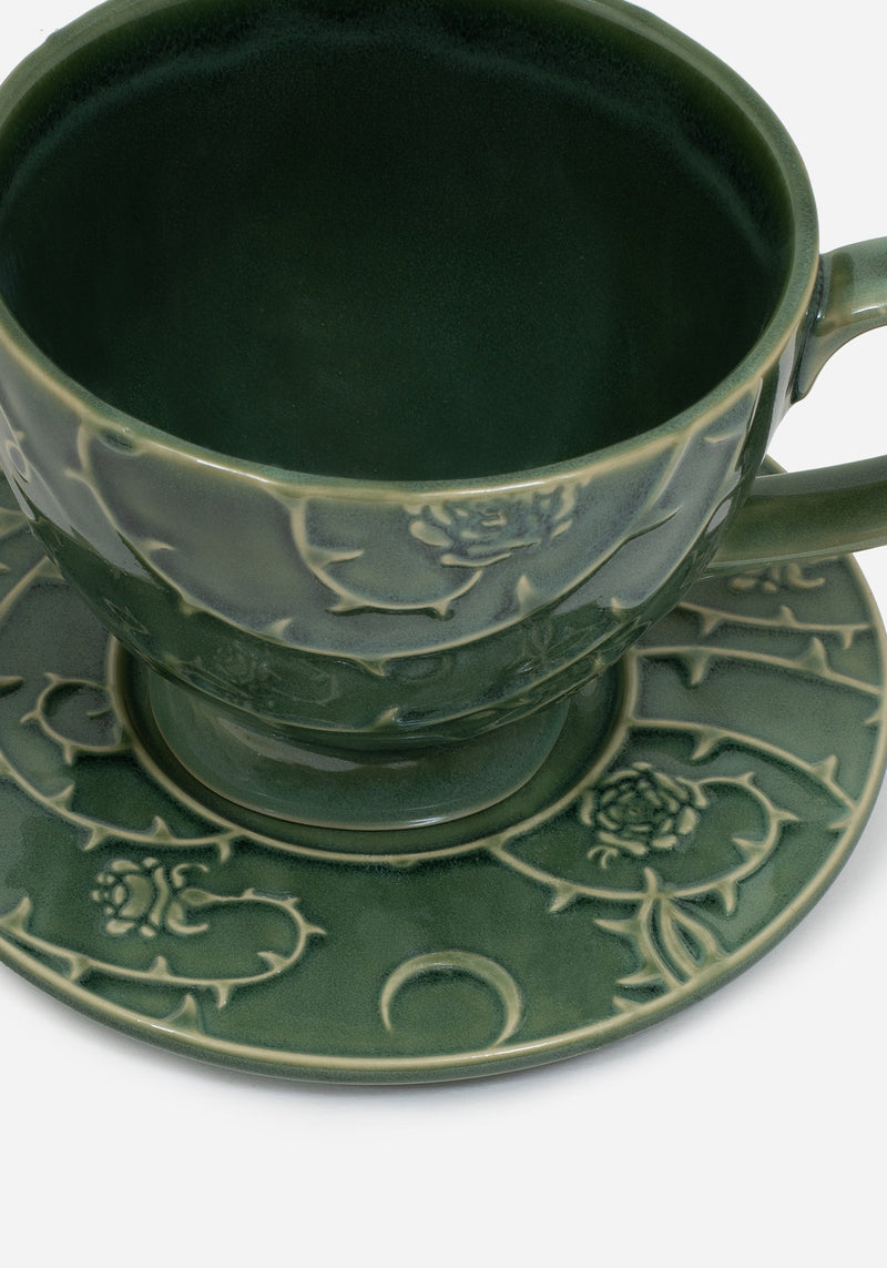 Rosethorn Floral Embossed Cup and Saucer Set