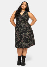 Poison Eden Print Denim Midi Dress