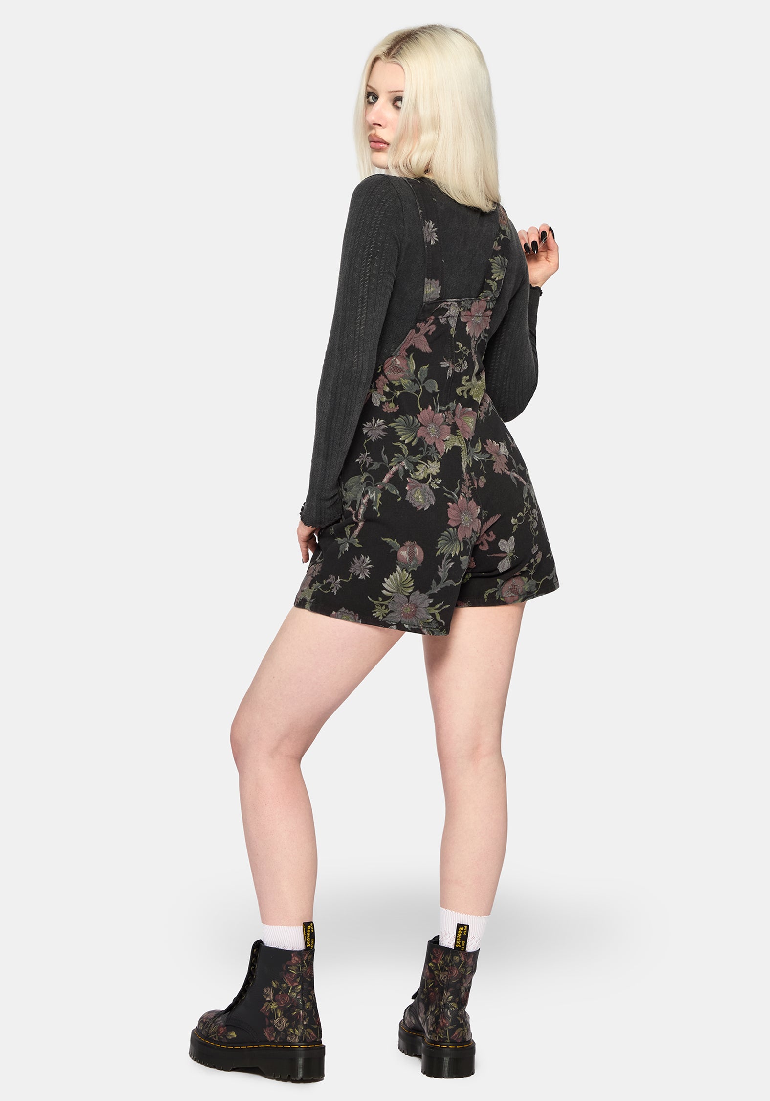 Poison Eden Print Denim Dungaree Short EU 34