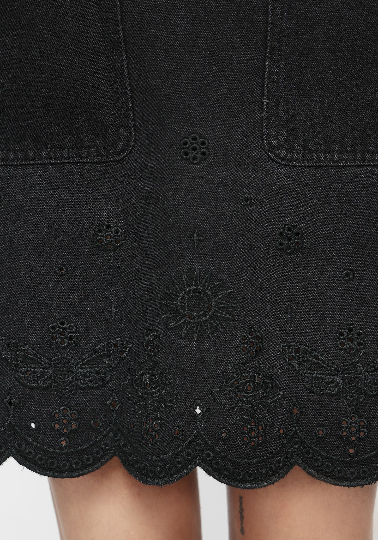 Ayr Broderie Denim Pinafore Dress