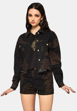 Ruin Fern Printed Distressed Denim Jacket