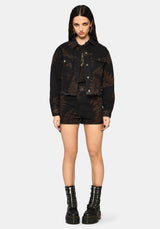 Ruin Fern Printed Distressed Denim Jacket