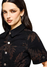 Ruin Fern Printed Denim Mini Shirt Dress