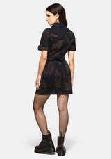 Ruin Fern Printed Denim Mini Shirt Dress