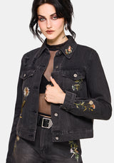 Faela Fairy Embroidered Distressed Denim Jacket EU 34