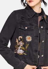 Faela Fairy Embroidered Distressed Denim Jacket EU 34