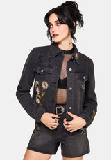 Faela Fairy Embroidered Distressed Denim Jacket EU 34
