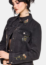Faela Fairy Embroidered Distressed Denim Jacket EU 34