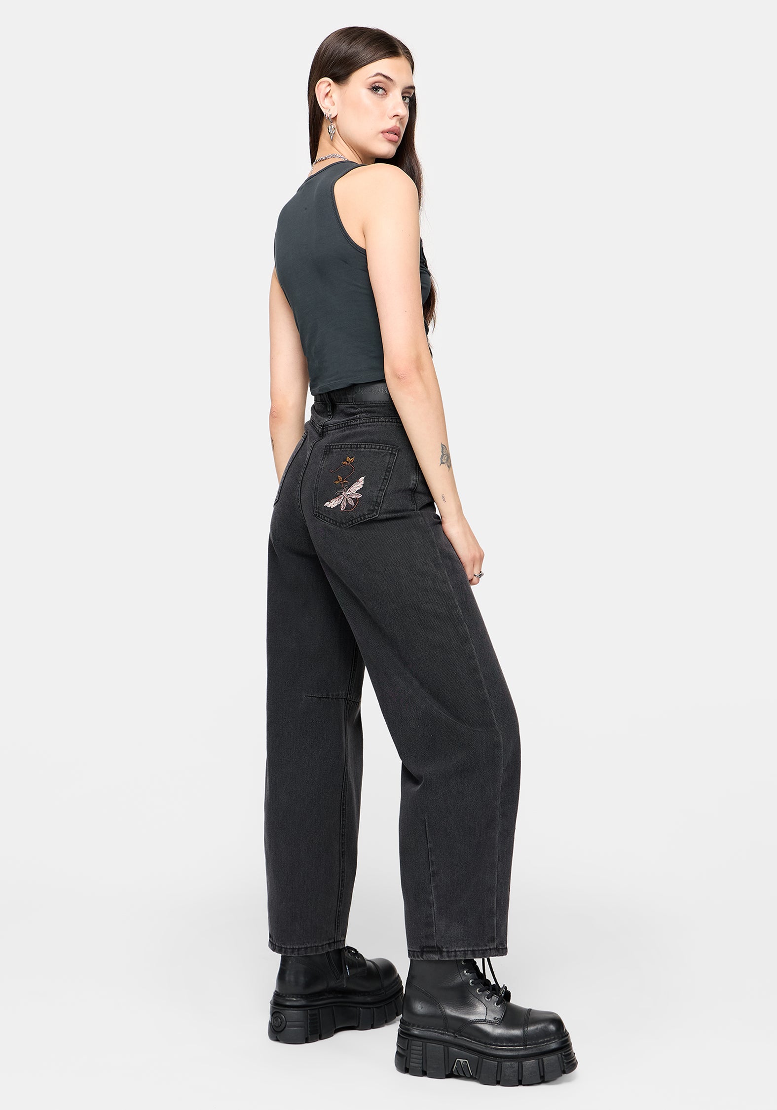 Maleah Embroidered Denim Barrel Jeans