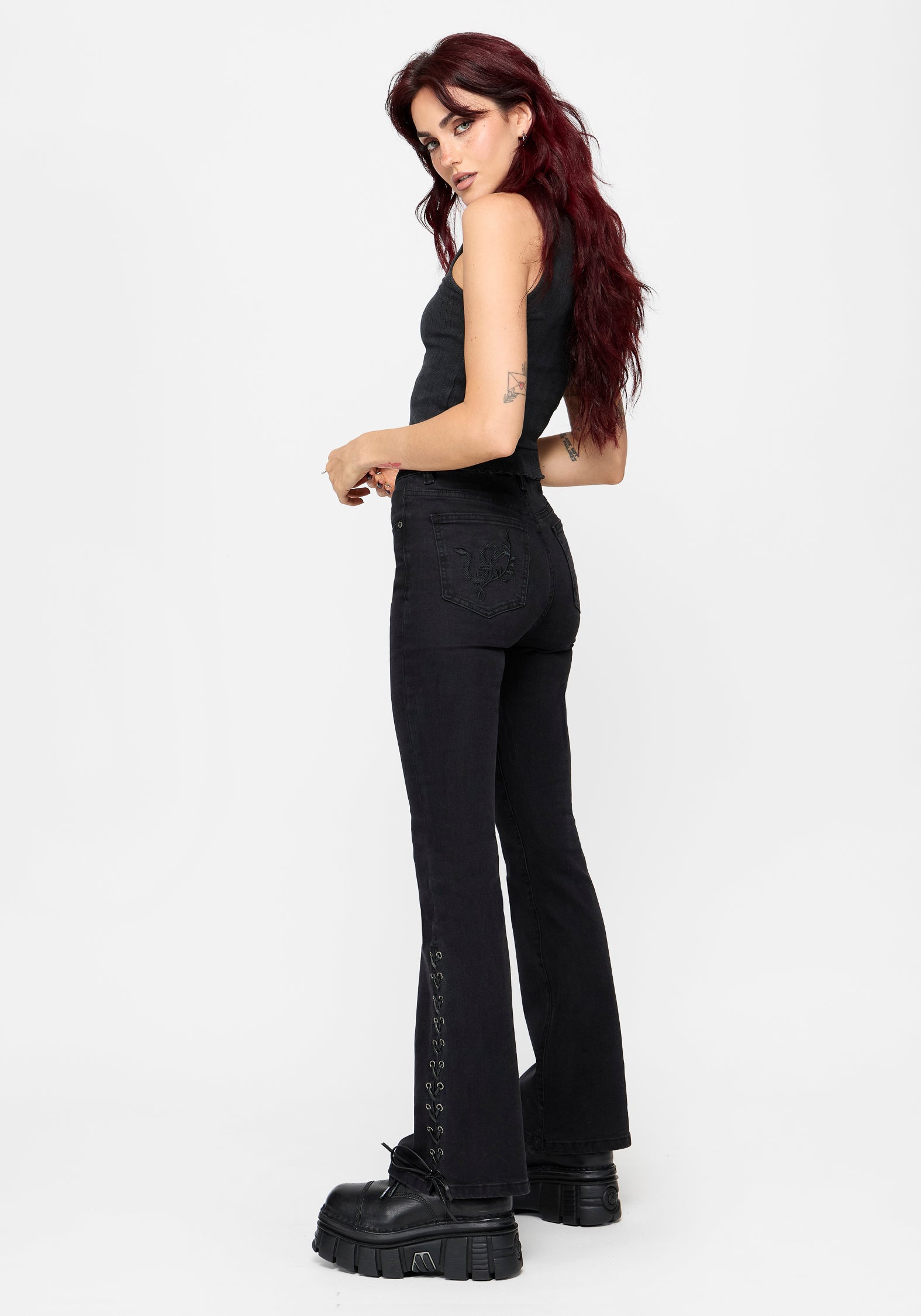 Graciela Low Rise Lace Up Kick Flare Jean