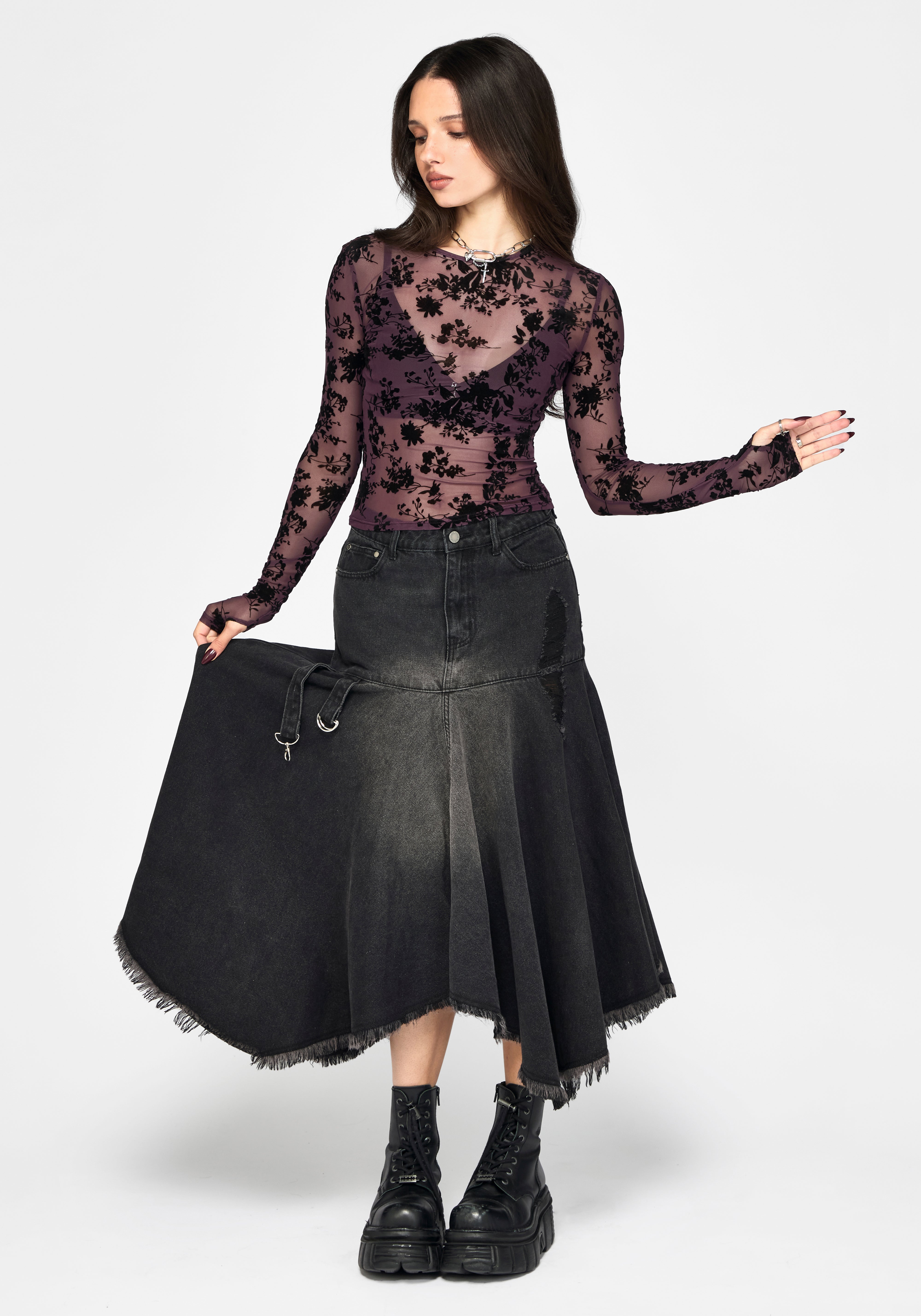 Erica Hanky Hem Denim Midi Skirt – Disturbia