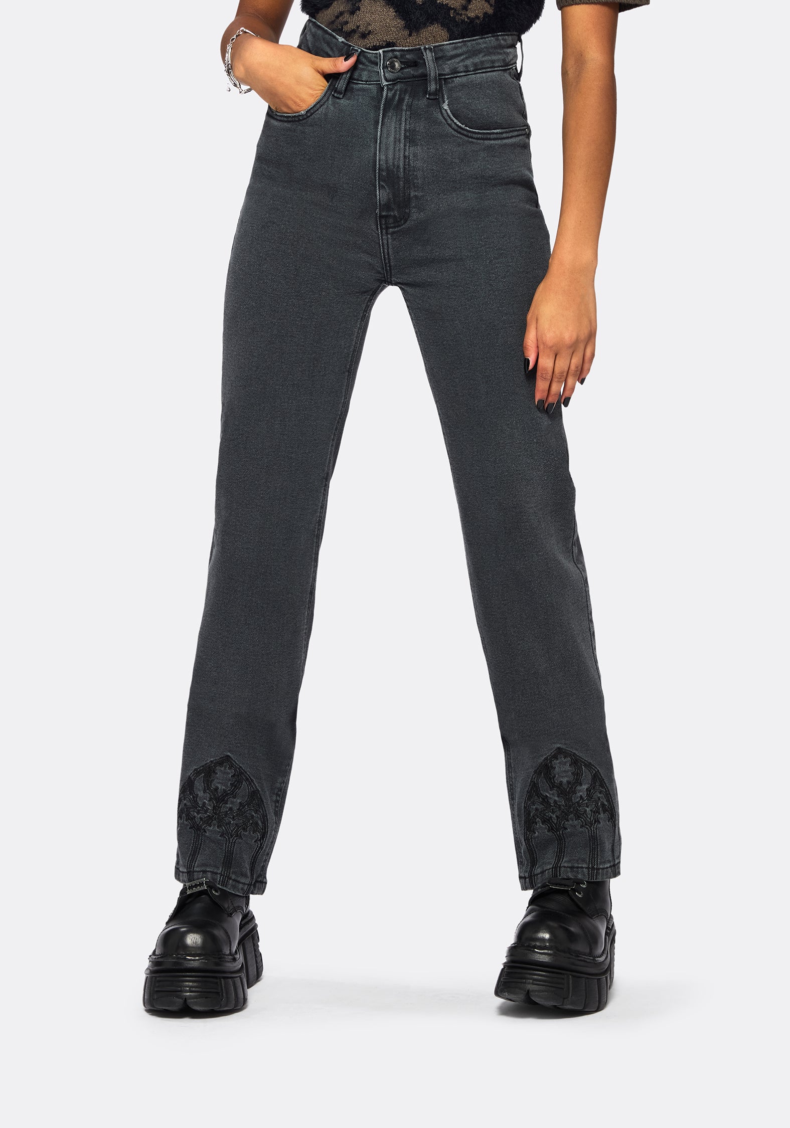 Occult Bestickt Gerade Bein Jeans
