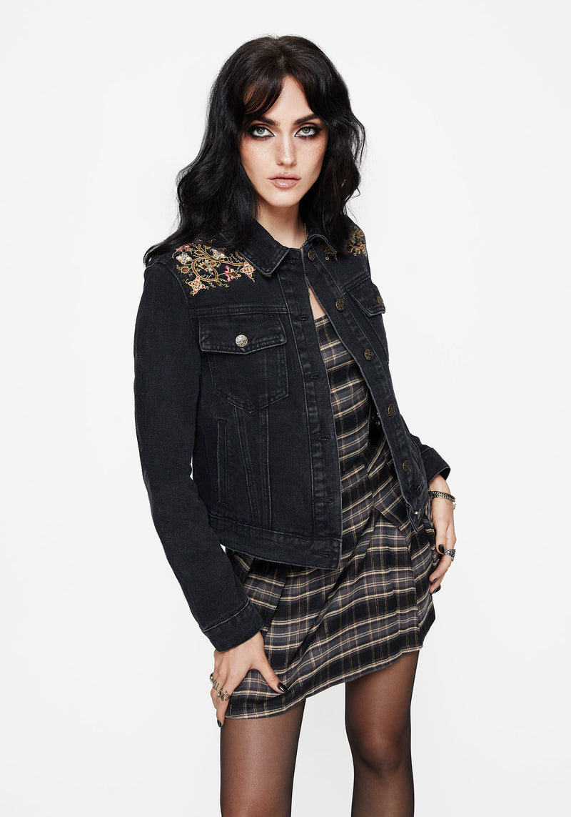 Nasturtium Floral Embroidered Denim Jacket