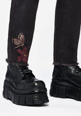 Valeria Floral Moth Embroidered Mom Jeans
