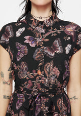 Eloise Floral Butterfly Print Button Up Midi Dress