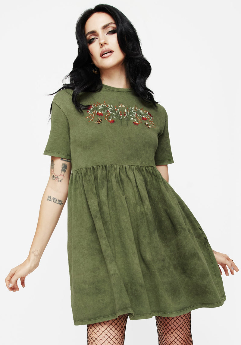 Copia Embroidered Cotton Jersey Skater Dress