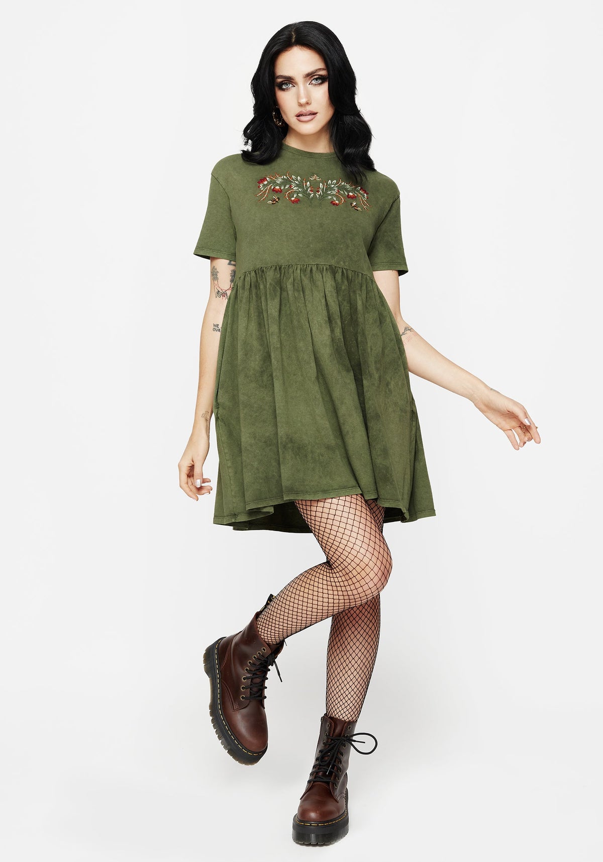 Copia Embroidered Cotton Jersey Skater Dress