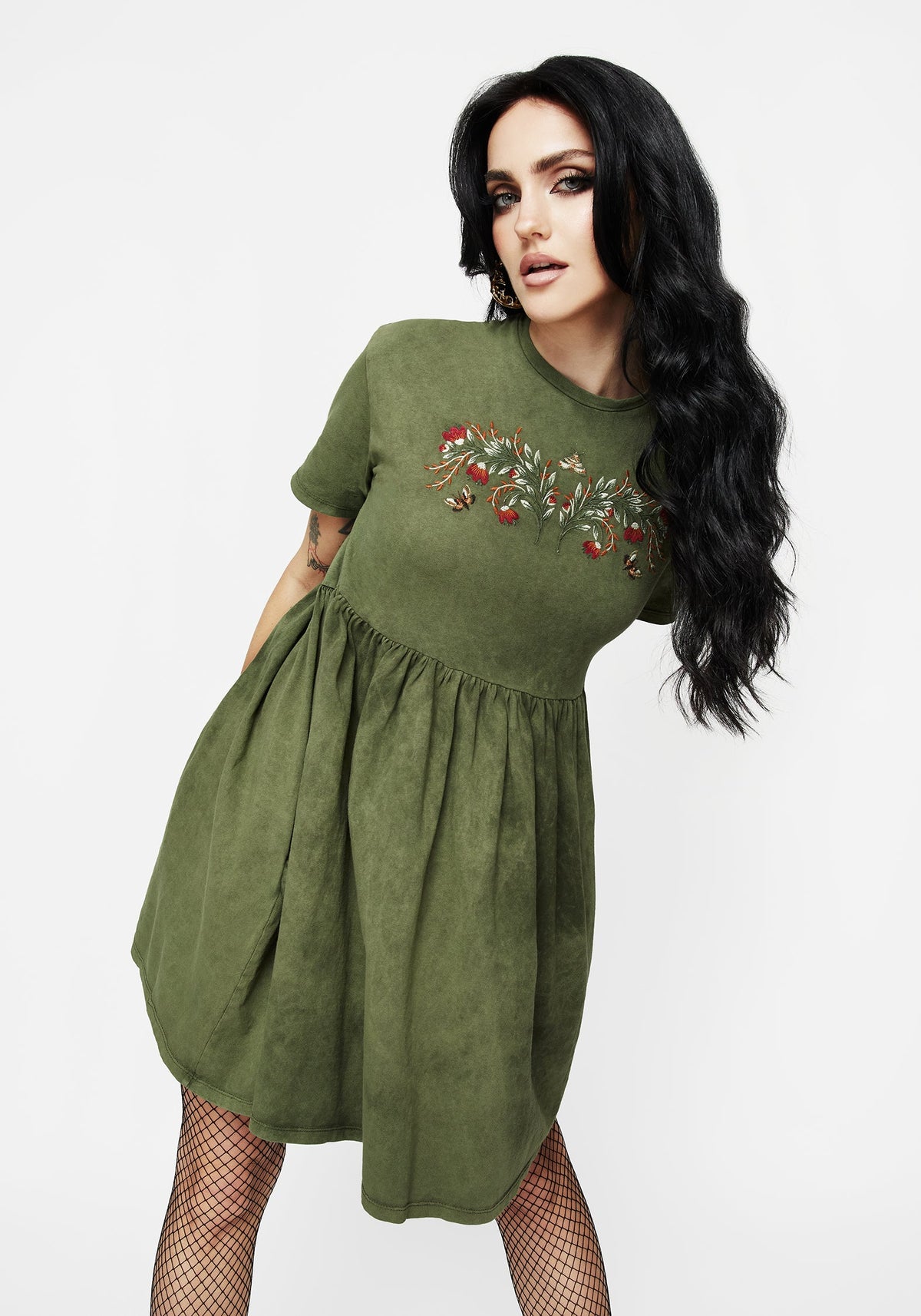 Copia Embroidered Cotton Jersey Skater Dress