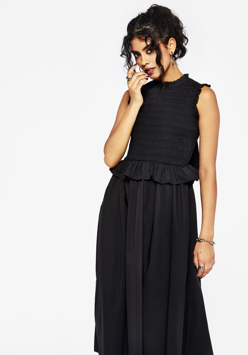 Veronica Cotton Smocked Bodice Bow Detail Midi Dress