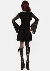 Lunafern Fern Leaf Flocked Mesh Flute Sleeve Mini Dress