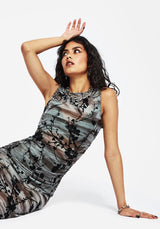 Wytchelm Sleeveless Flocked Midaxi Dress - Blue