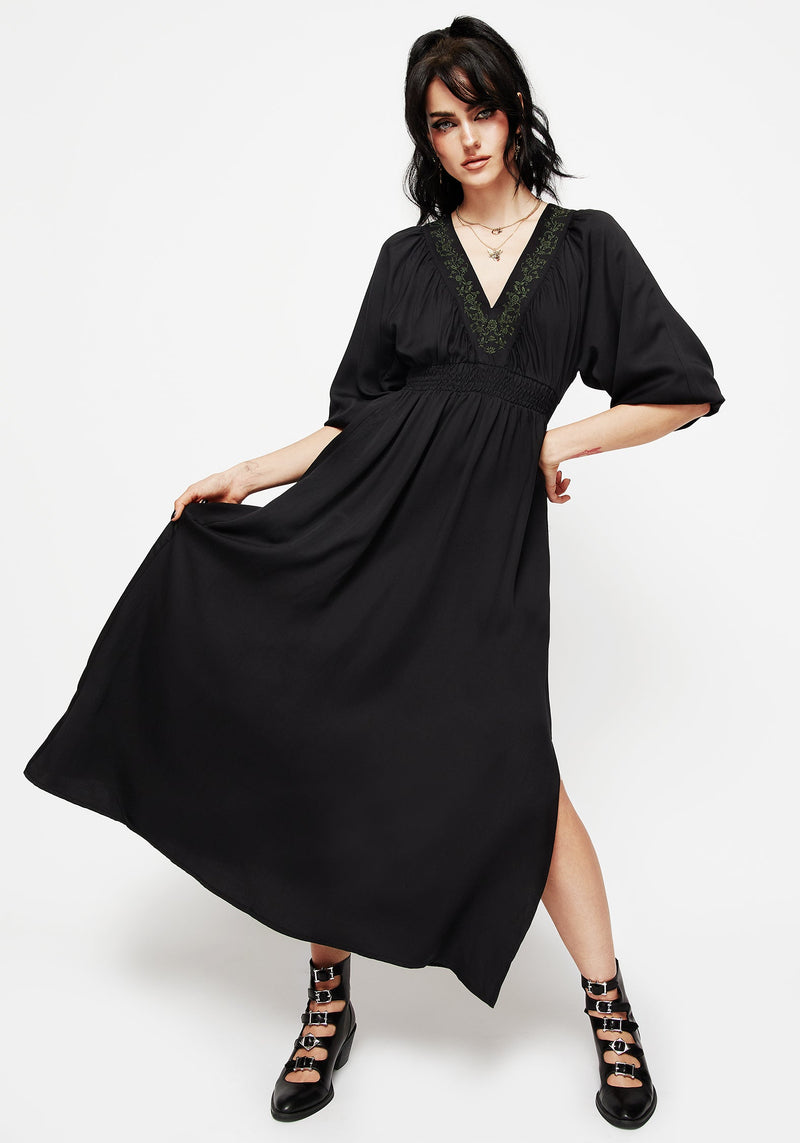 Veil Floral Embroidered Batwing Midaxi Dress
