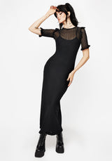 Mourning Ruffle Detail Mesh Short Sleeve Maxi Dress